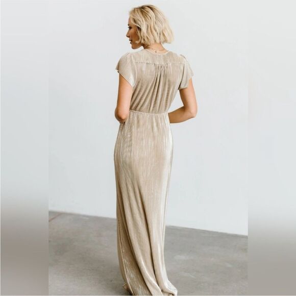 Baltic Born Athena Champagne Shimmer Pleated Maxi Dress Size Small - Picture 2 of 7